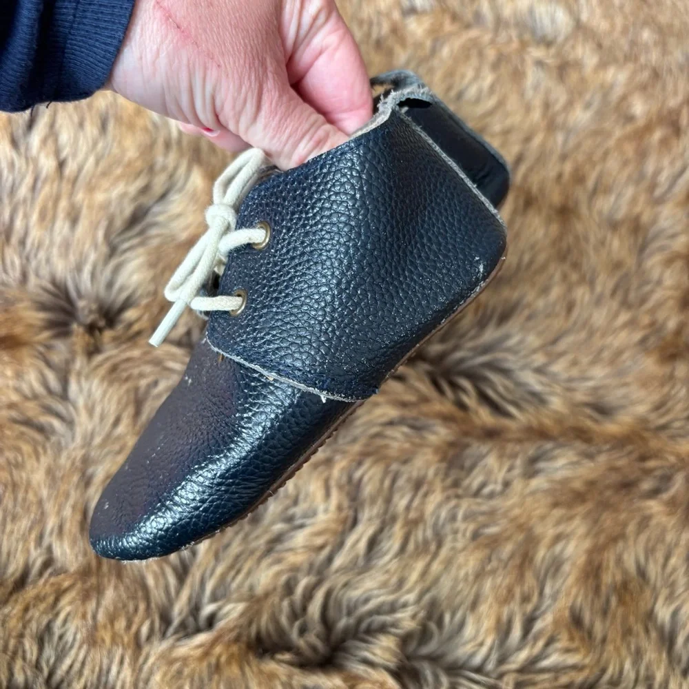 MONKEY FEET NAVY LEATHER SHOES Baby 2/3T Moccasins Soft Bottoms Infant Toddler